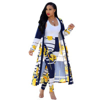 Women Print Long Sleeved Cardigan Summer Two Piece Set