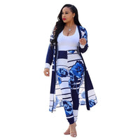 Women Print Long Sleeved Cardigan Summer Two Piece Set