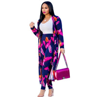 Women Print Long Sleeved Cardigan Summer Two Piece Set