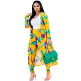 Women Print Long Sleeved Cardigan Summer Two Piece Set