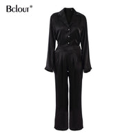 Vintage Elegant Long Sleeve Top And High Waist Pants 2 Piece Set