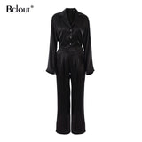 Vintage Elegant Long Sleeve Top And High Waist Pants 2 Piece Set