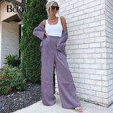 Vintage Elegant Long Sleeve Top And High Waist Pants 2 Piece Set