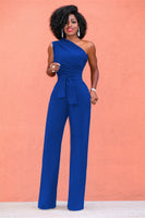 One Shoulder Belt Wide Leg Elegant Jumpsuits