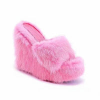 Wedge High-heeled Furry Outdoor Slippers