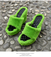 Wedge High-heeled Furry Outdoor Slippers