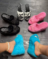 Wedge High-heeled Furry Outdoor Slippers