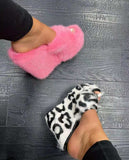 Wedge High-heeled Furry Outdoor Slippers